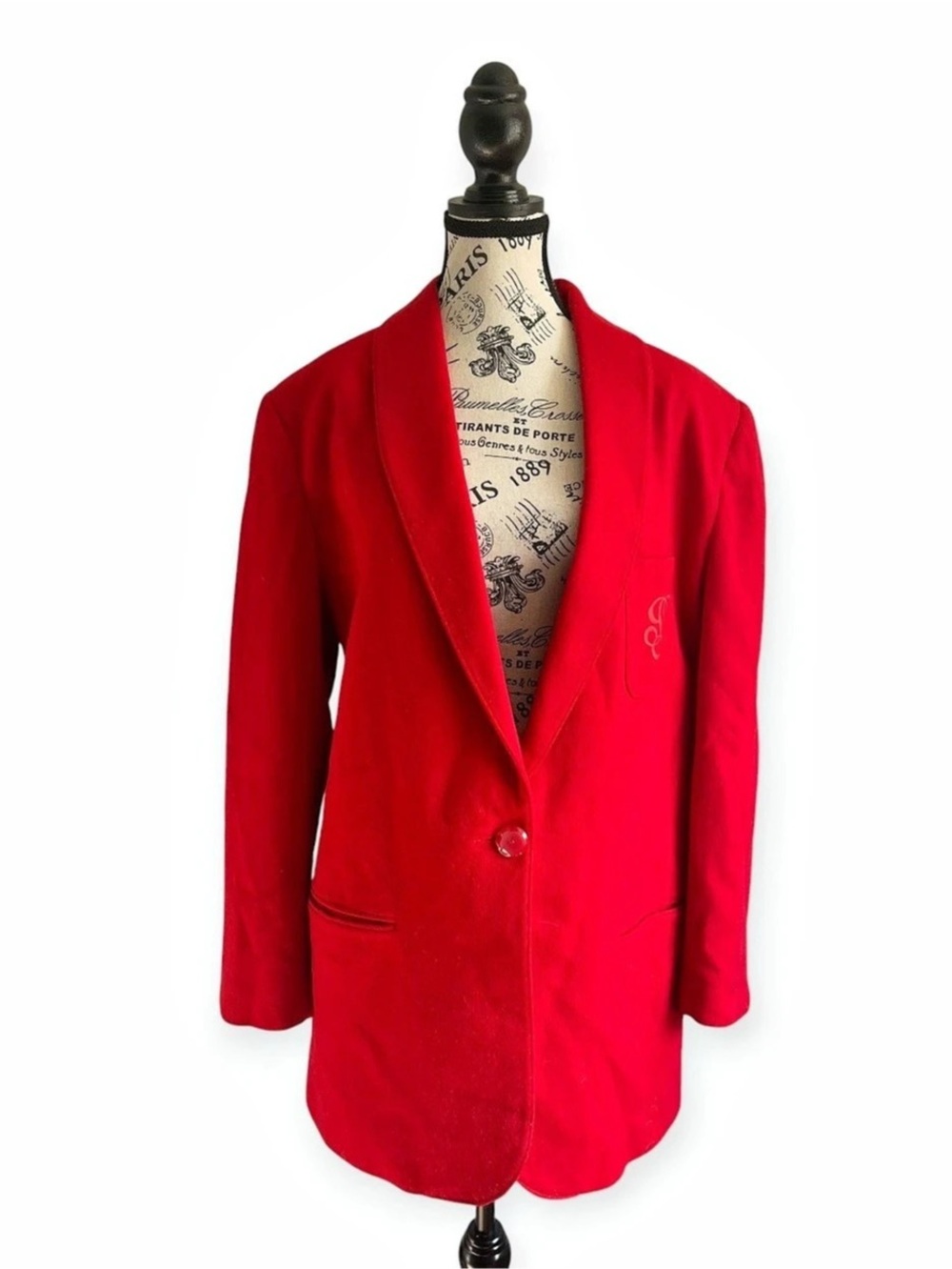 Vintage Red 100% Wool Blazer Fundamental Things Academia Preppy Crest Heritage